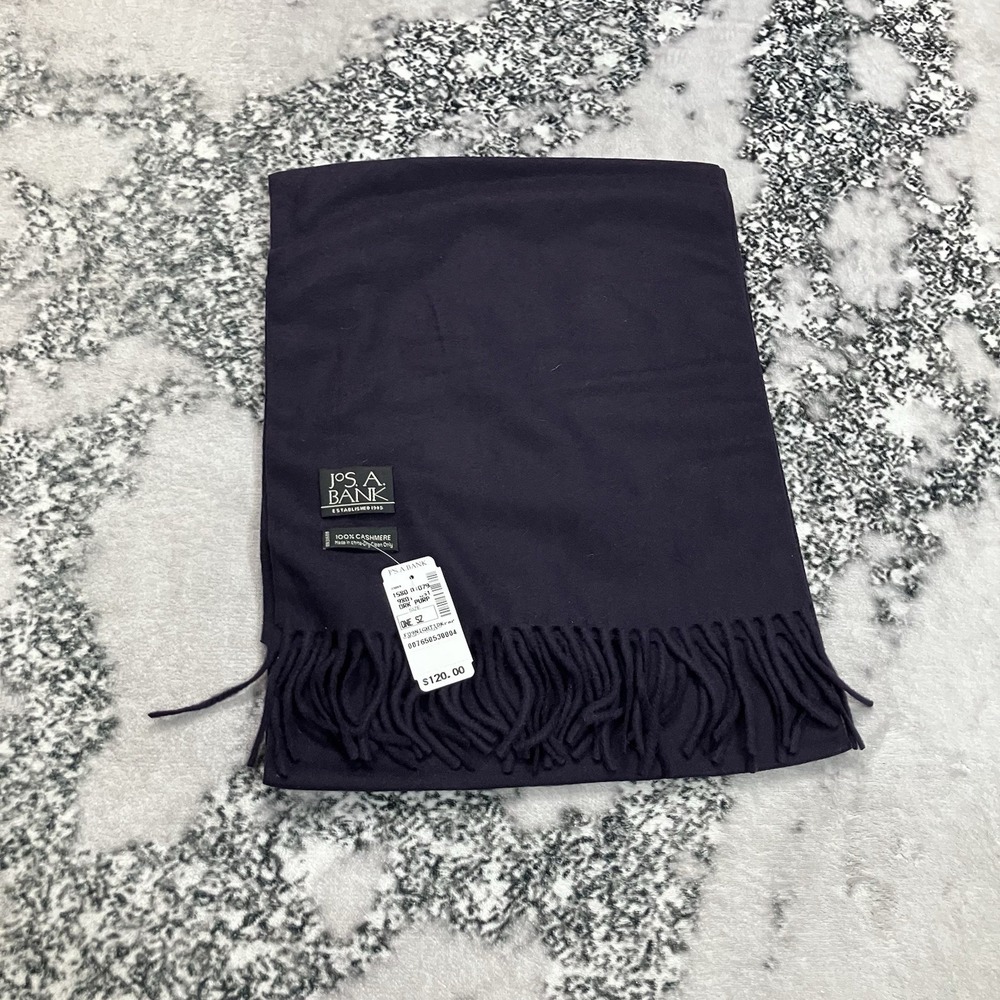 JoS. A Bank 100% Cashmere Scarf Dark Purple Fringe Mens One Size NWT
